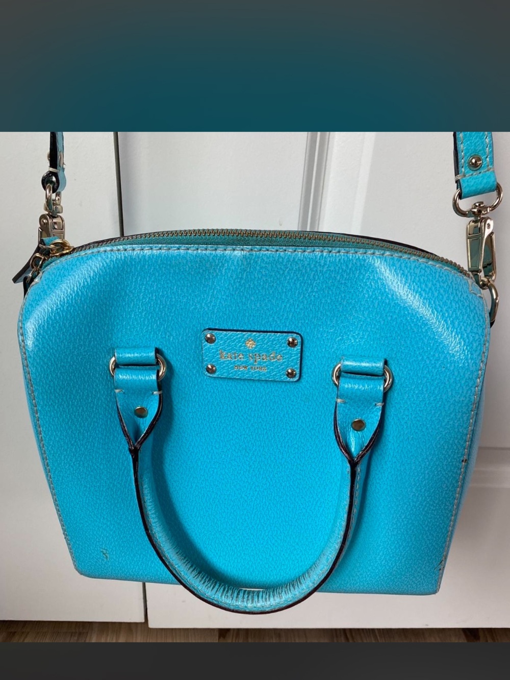 kate spade turquoise crossbody satchel with gold hardware